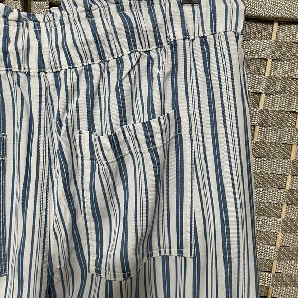 LOFT Emory Wide Leg Ankle Pants Size M Blue White Stripe Lyocell Drawstring NEW - Picture 7 of 11